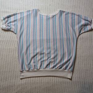 VTG Donnkenny Short Sleeve T-Shirt Womens Large Pastel Stripes USA Vintage